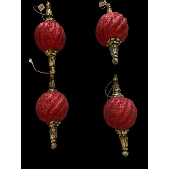 6 Katherine's Christmas Collection Red Glitter Swirl Ornaments W Gold Tips Base - Picture 4 of 10
